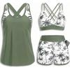 Costume da Bagno Intero a Tre Pezzi da Donna con Tasche Design Incrociato Bellissimo Dorso Bikini Boxer Costume da Bagno Sportivo