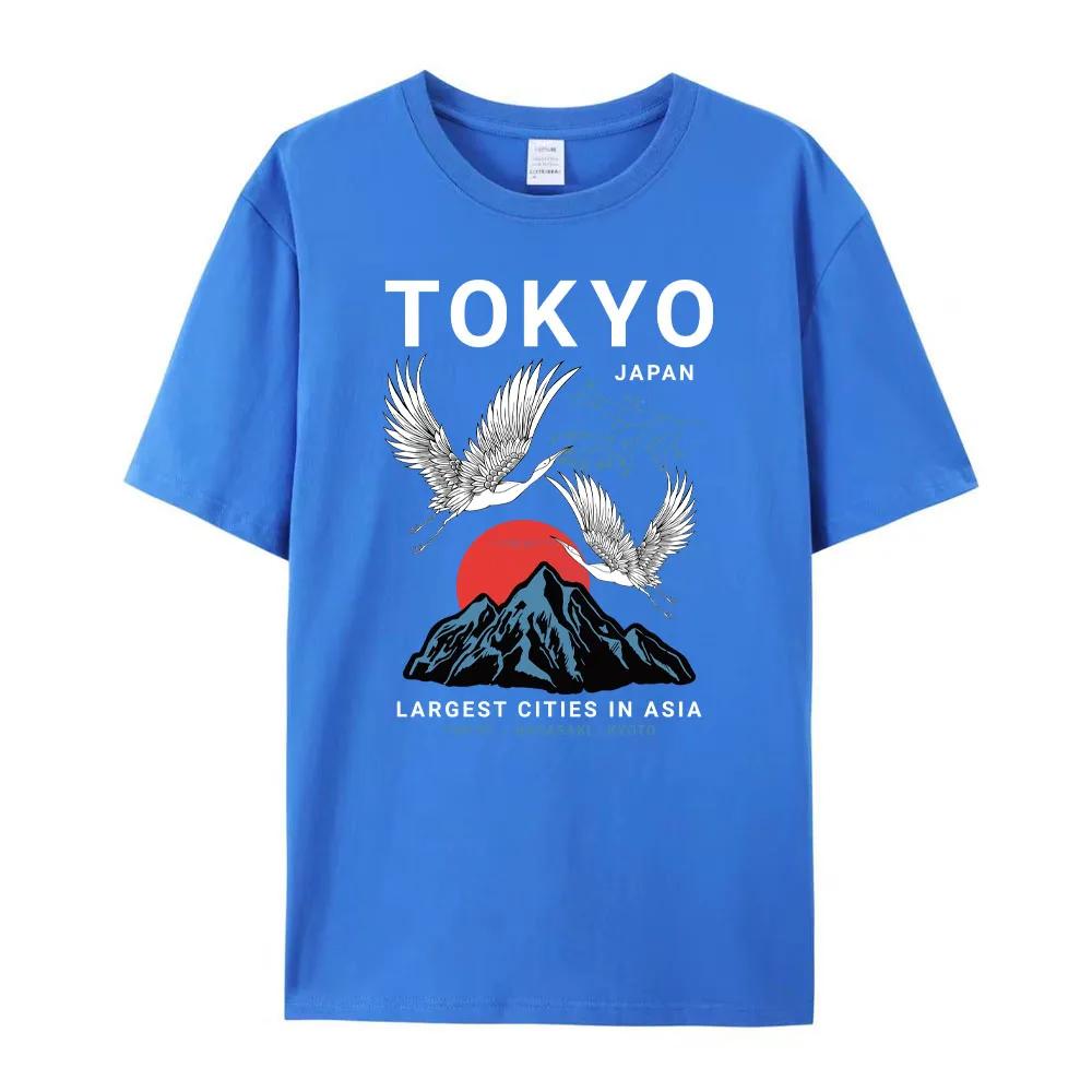 Summer Men's T-shirt Japan Tokyo Flying Crane Printed T-shirt Fashion Street Short Sleeve Oversized Tee Shirt Men Clothes