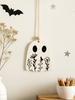 Wood Ghost Car Hanging Ornament, Floral Engraved Cute Spooky Pendant, Rearview Mirror Decor, Halloween Wall Decor for Home/Party