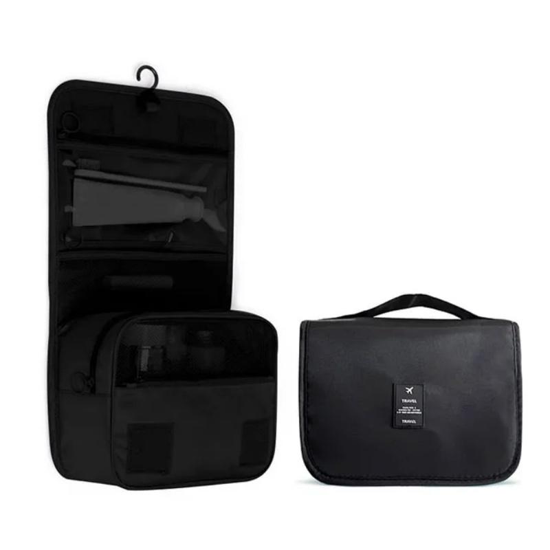 

1 шт. Дорожная косметичка для макияжа Женские сумки для хранения туалетных принадлежностей Органайзер для ванной комнаты Подвесная сумка с крючком Водонепроницаемый прочный дорожный косметический несессер чёрный