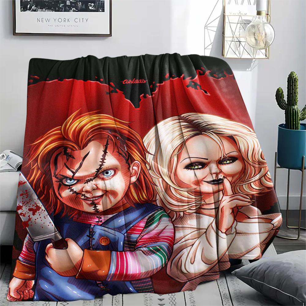 1Pc Chucky Print Flannel Blanket, High quality Comfortable for All Seasons, Home Decor, Warmth and Comfort, Perfect for Christmas Gifts