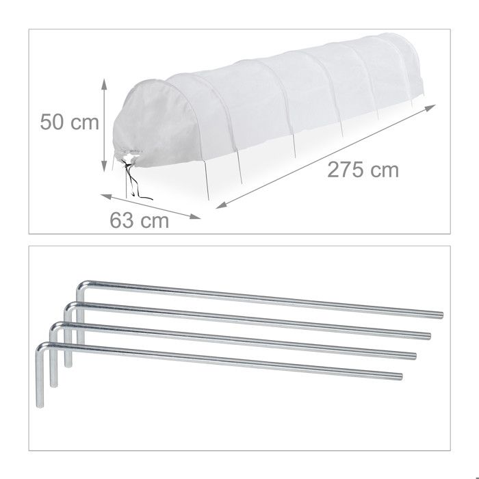 Relaxdays 2 faltbare Wachstumstunnel, mit Bögen, Länge 3,4 m, Vliesstoff, für den Garten, weiß