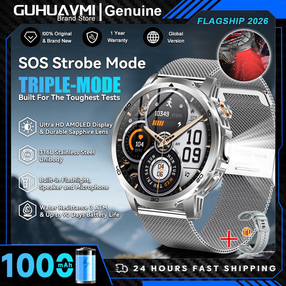 2026 T-REX 3 Military 1000mAh Large Battery Durable Adult SmartWatch Red Light Flashlight 5ATM Waterproof Sports Smart Watch Man