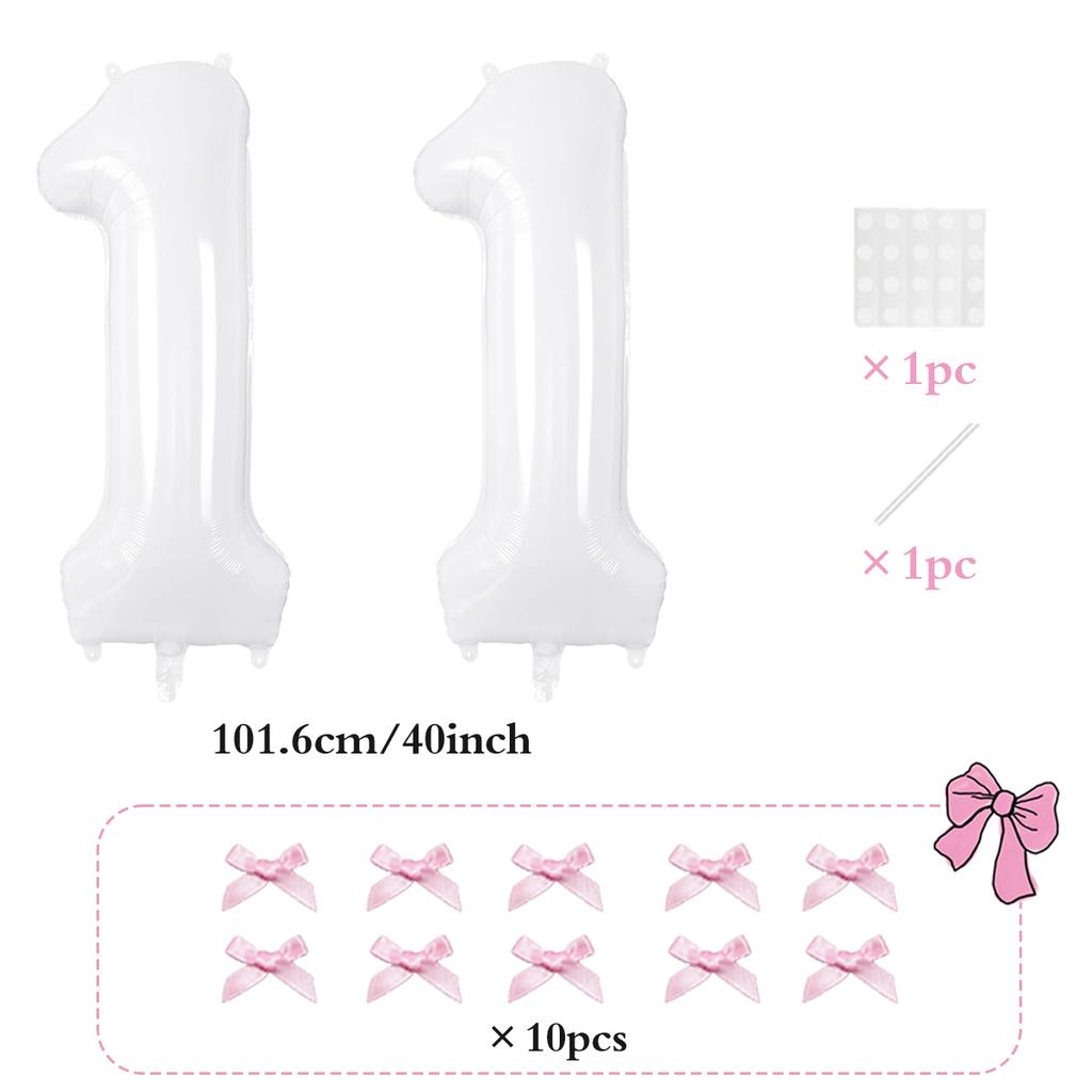2pcs101.6cm Pink Bow Decoration White Digital Balloon for Birthday Anniversary Wedding Graduation Season New Year Decoration