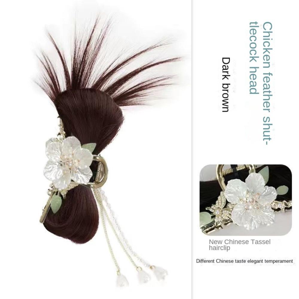 New Chinese Style Chicken Nest Ball Head Wig Hanfu Hairpin Flower Tassel Hairpin Wig  Female