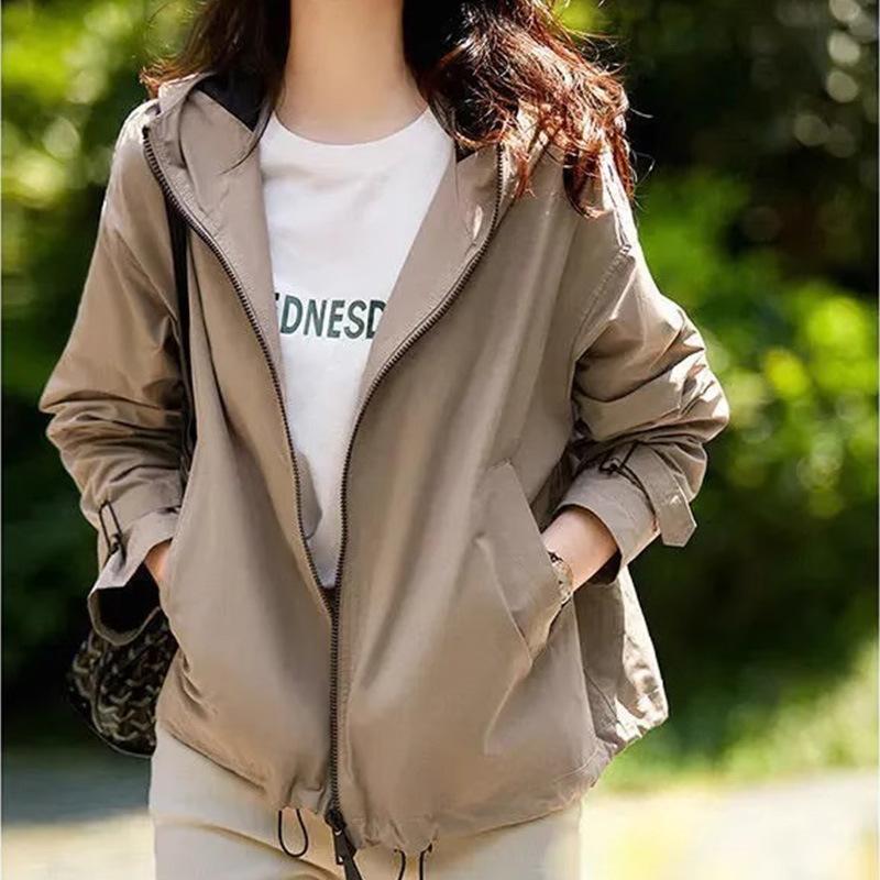 Hooded jacket, high-end short trench coat, baseball jacket, spring and autumn women's jacket