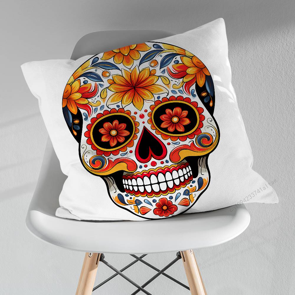 Day of the Dead Sugar Skulls Throw Pillow Case Living Room Sofa Cushion Cover For Home Bedroom Decoration Protector