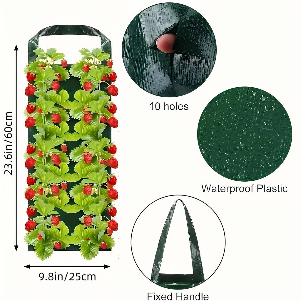 3pcs Hanging Plant Bags with 8 Holes for Strawberries, Multi-Pocket Perforated Grow Bags for Home Fruit Cultivation & Garden Use