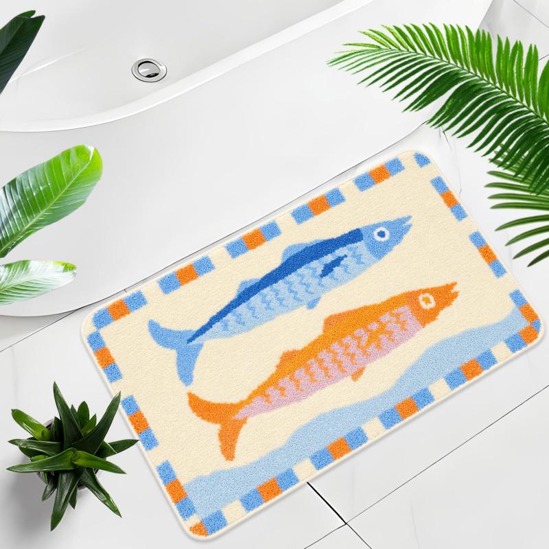 Black Cat Sardine Bath Mat Pink Blue Fish Can Non Slip Soft Plush Bathroom Rug Absorbent Floor Mat for Shower Tub Funky