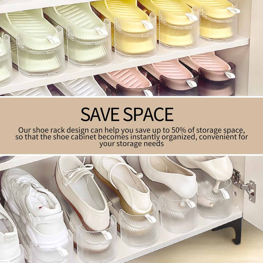 8Pcs Adjustable Shoe Stacker Double Deck Shoe Support Slot Organizer Rack Cabinet Closet Anti Slip Stripe Shoes Display Stand