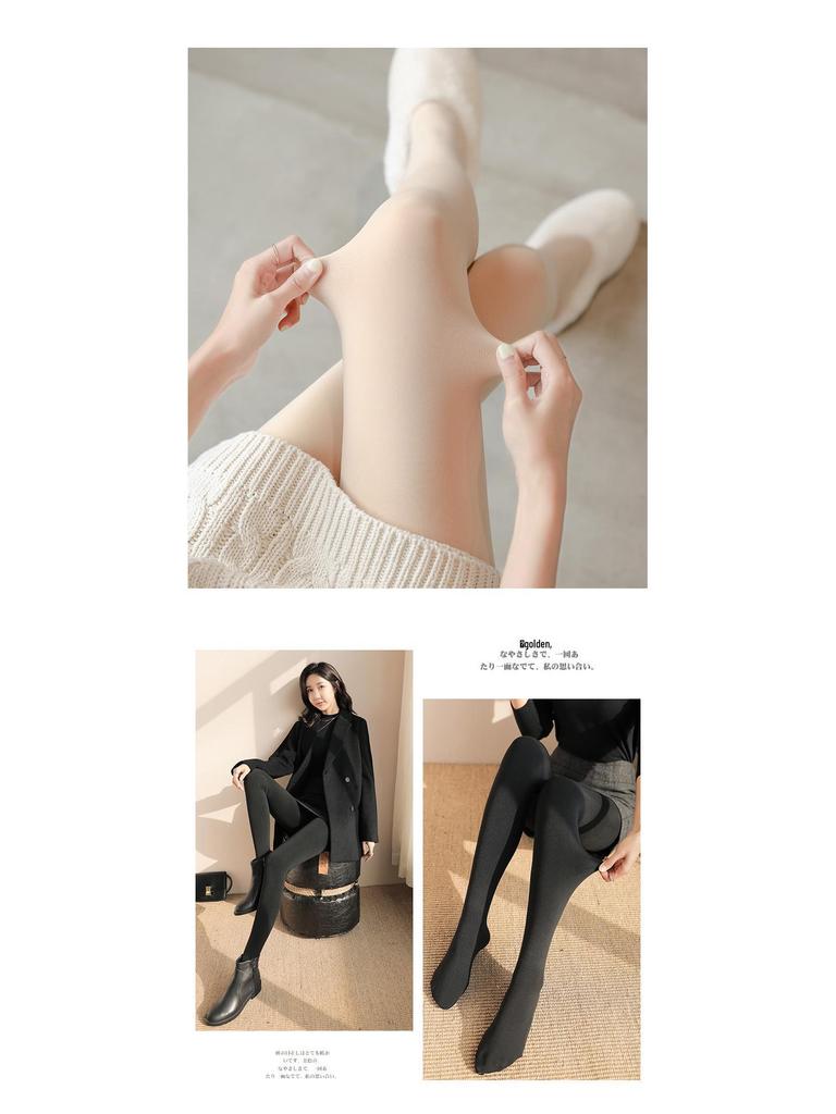 Damskie rajstopy z polarową podszewką i stopkami - Grube, Nude, Rozmiary Plus & Petite, Zimowa warstwa bazowa podkreślająca nogi.