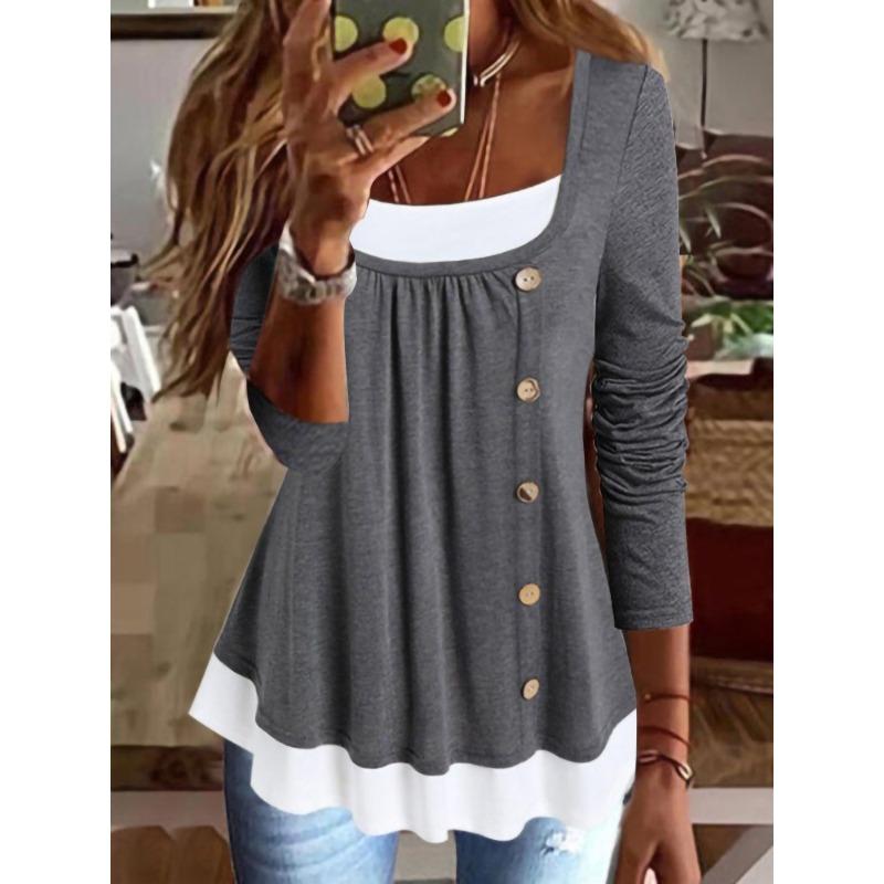 JPNTKY Women's Fashion Casual Long Sleeve U-Neck Blouses & Shirts