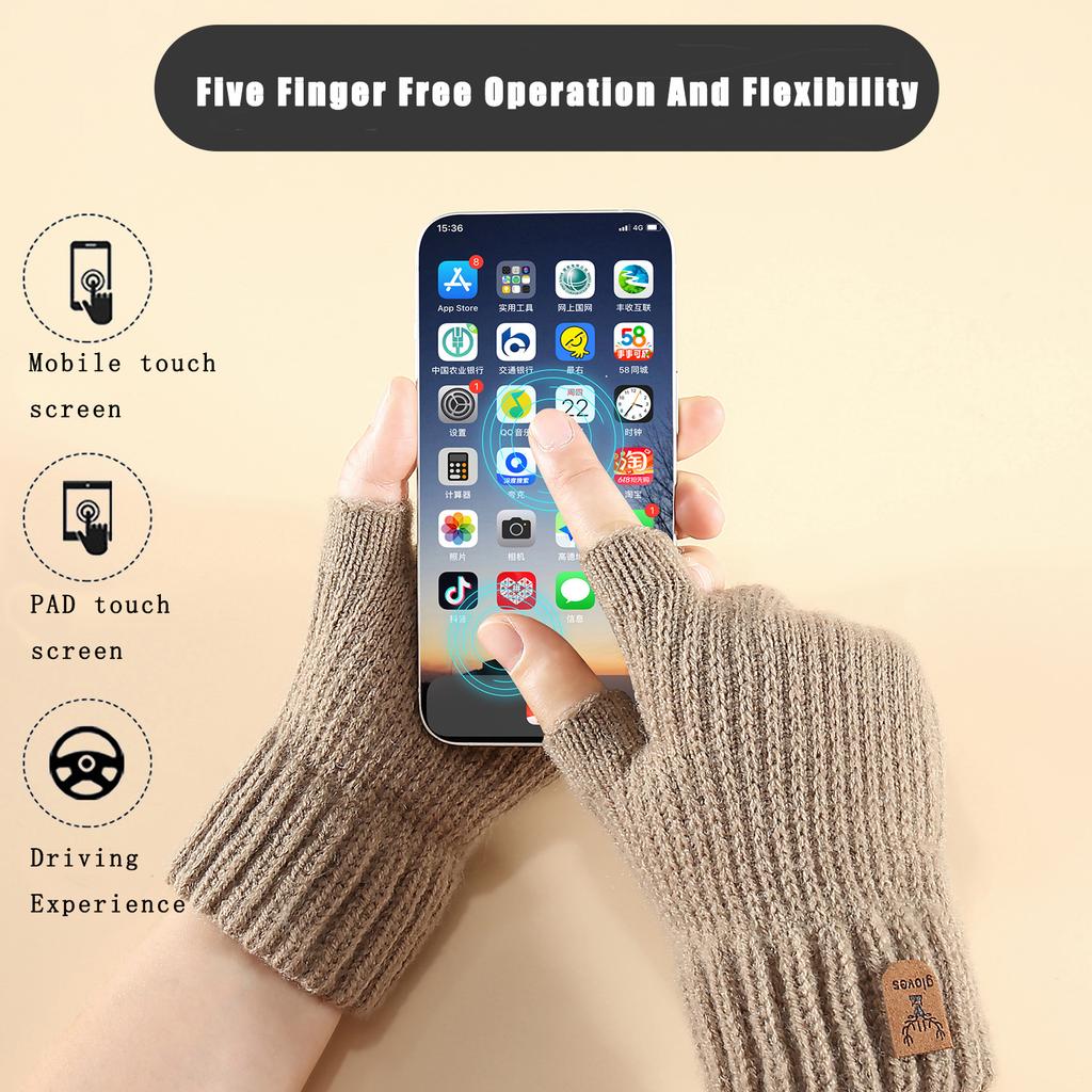 1 Pair Of Autumn And Winter Office And Study Half Finger Gloves, Warm And Cold Resistant Knitted Gloves, Outdoor Cycling Gloves