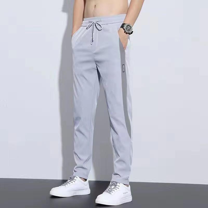 Men's Summer Ice Silk Sports Pants - Korean Style, Trendy, Slim Fit, Straight, Large Size