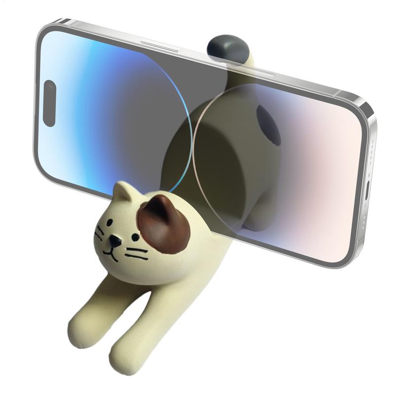 Cute Cat Phone Holder Cute Animal Desk Resin Phone Stand Cat Stretching Figurine Phone Cradle for Cat Lover Home Desk Decoration