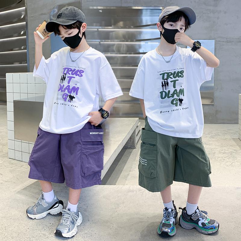 Boys' summer suit short sleeved loose 2026 new style children's summer boys' T-shirt two-piece set, men's god cool and handsome