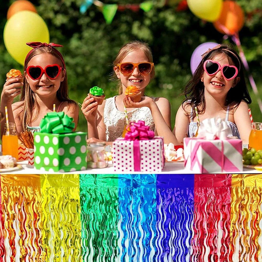 Colorful Rainbow Wavy Table Skirt 75*275cm Table Dress Graduation Ceremony Table Dress Metallic Foil Tinsel Table Cloth