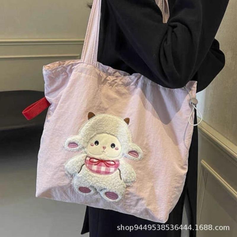 Large capacity tote bag women's new cute lamb canvas bag versatile student class commuting shoulder bag