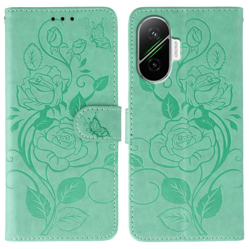 For Xiaomi Poco F7 5G/Redmi Turbo 4 Pro 5G Case Wallet Stand Imprinted Rose Butterfly PU Leather Phone Cover