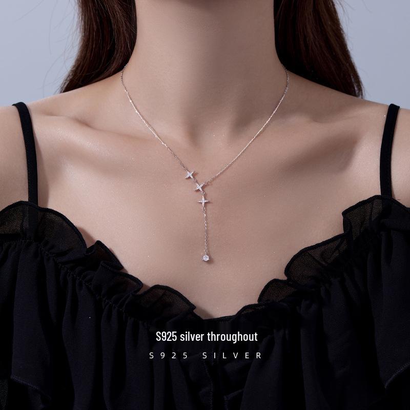 

Banyan Tree S925 Silver Zircon Star Tassel Clavicle Necklace for Women 925 Silver