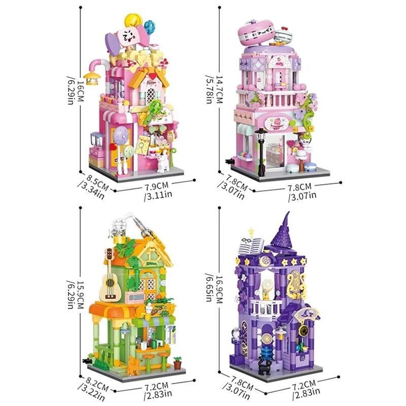Candy House Building Blocks Bistro Colorful City Street Scene Diy Model Puzzle Bricks Assembling Kids Toys Girls Birthday Gifts