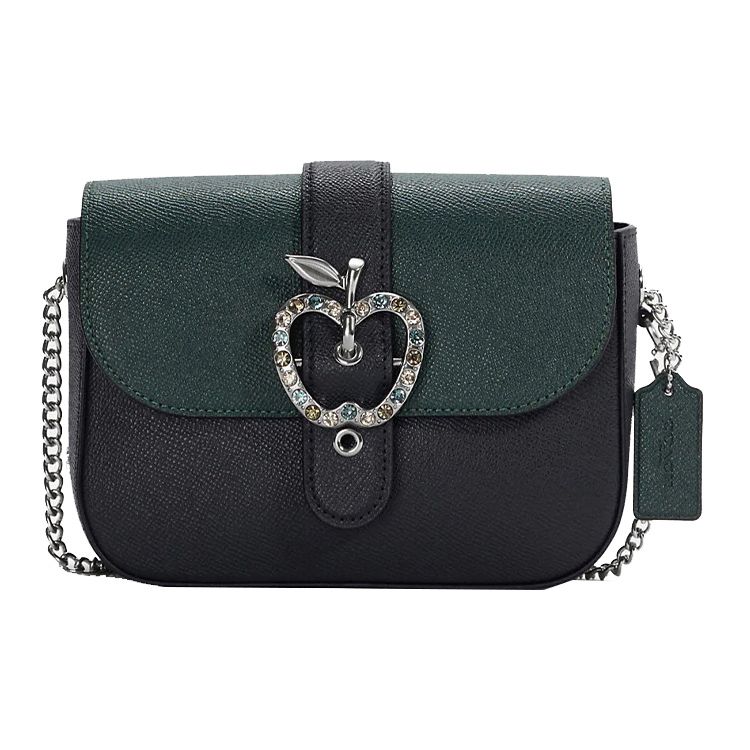 Coach Gemma 18 Color Block Diamond Apple Buckle Chain Flap Leather Crossbody Bag Small Women Crossbody Bag Dark-Green Black C6797-SVTIA Basic Set (Bag+Dust Bag)