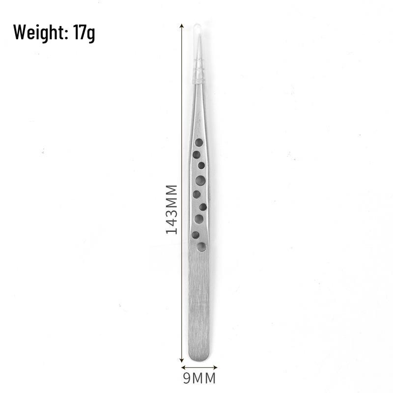 High-Grade Nine-Hole Stainless Steel Jewelry Tweezers: Bent & Straight, Long Thin Tip for Gems, Nails, and Eyebrows