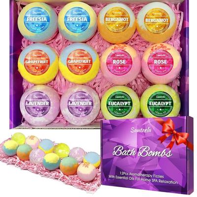 Bath Bomb Relaxing Bath Bomb Set - 12 Piece Bulk Large Essential Oil Enriched Foam Shea Butter Sea Salt Bubbles