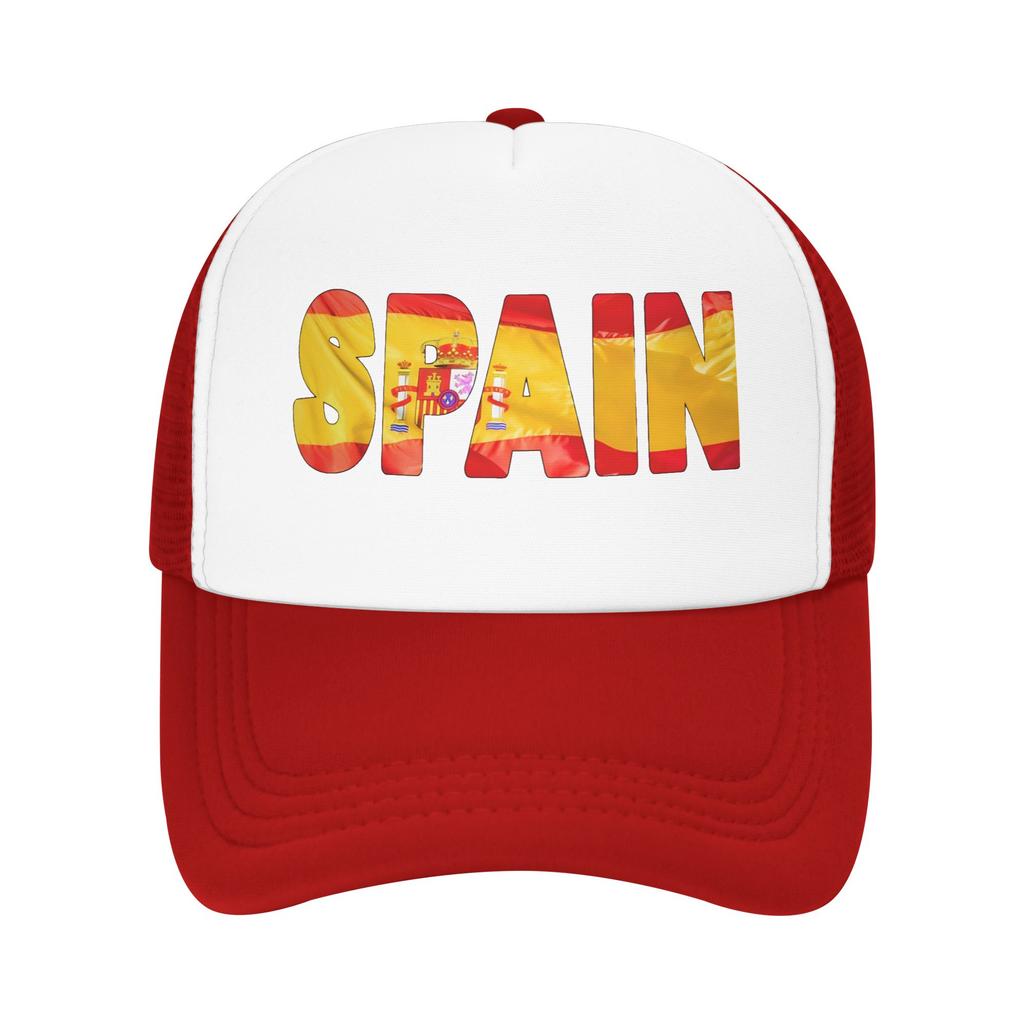 SPAIN Flag Sun Hats Trendy FeUnisex Unisex Mesh Trucker Hat Breathable Print Outdoor Gym Snapback Cap Gift Idea