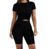 Women's 2 Piece Casual Sports Solid Color Suit Short Sleeve Top And Pants Set