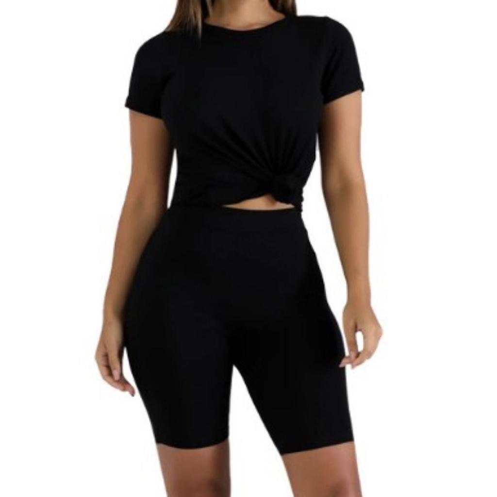 Women's 2 Piece Casual Sports Solid Color Suit Short Sleeve Top And Pants Set