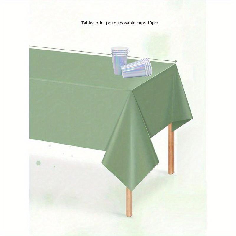 1pc Sage Green Plastic Tablecloths for Rectangle Tables, Light Green Disposable Tablecloth, Waterproof Sage Green Table Cover