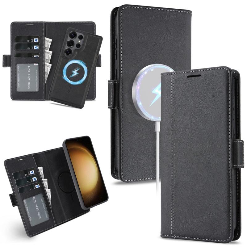 Samsung S25 Wireless Magnetic Leather Case with Card Slots for S24/S23 - High-End Protective Wallet