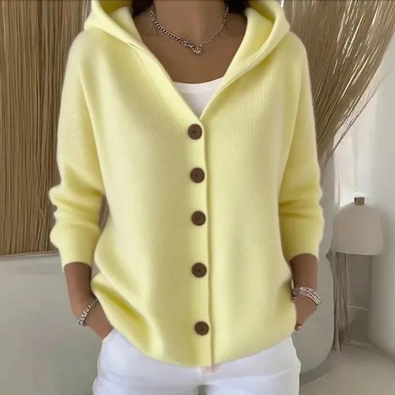 

Осенний однобортный свободный женский свитер, простой модный однотонный вязаный худи, зимний с длинным рукавом, джемпер в стиле харадзюку, кардиган XL светло-желтого