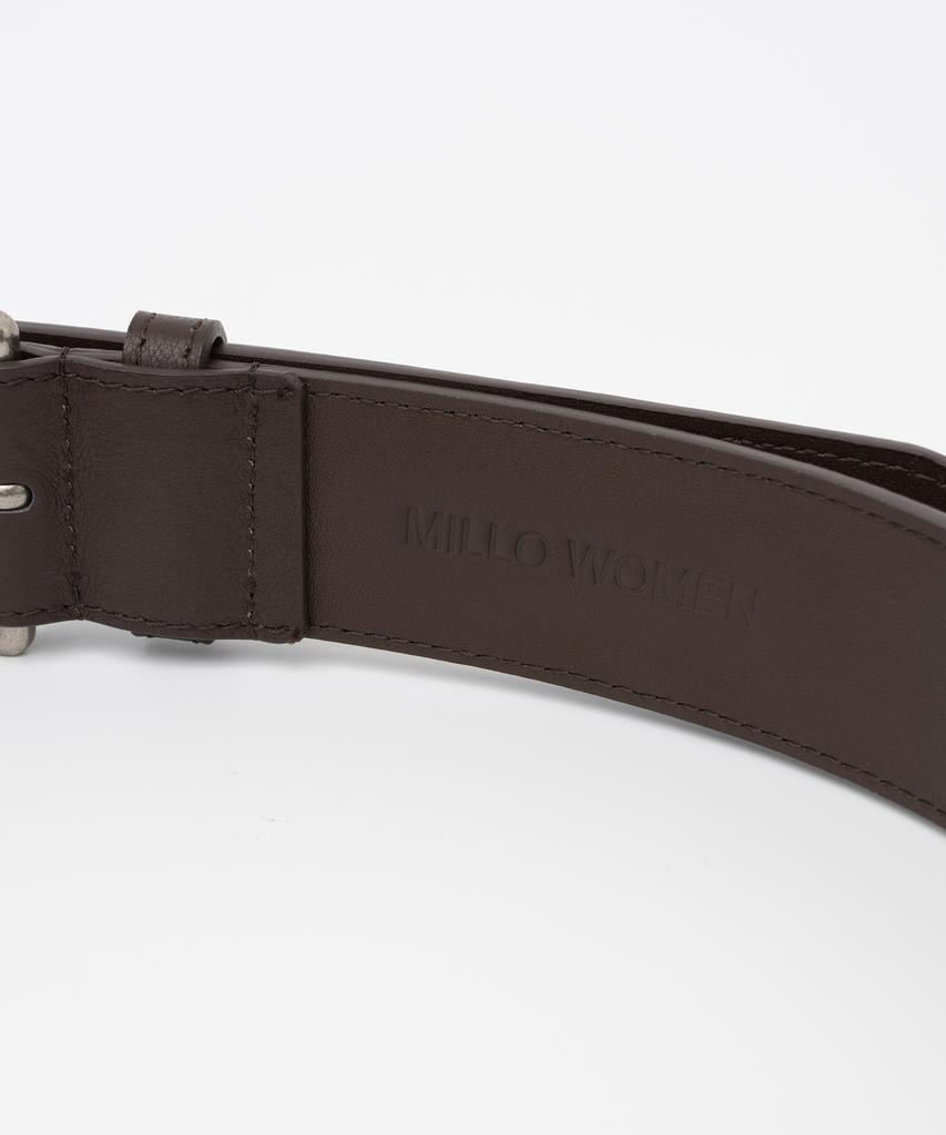 MILLO WOMEN Bead Stitch Leather Belt [Brown]