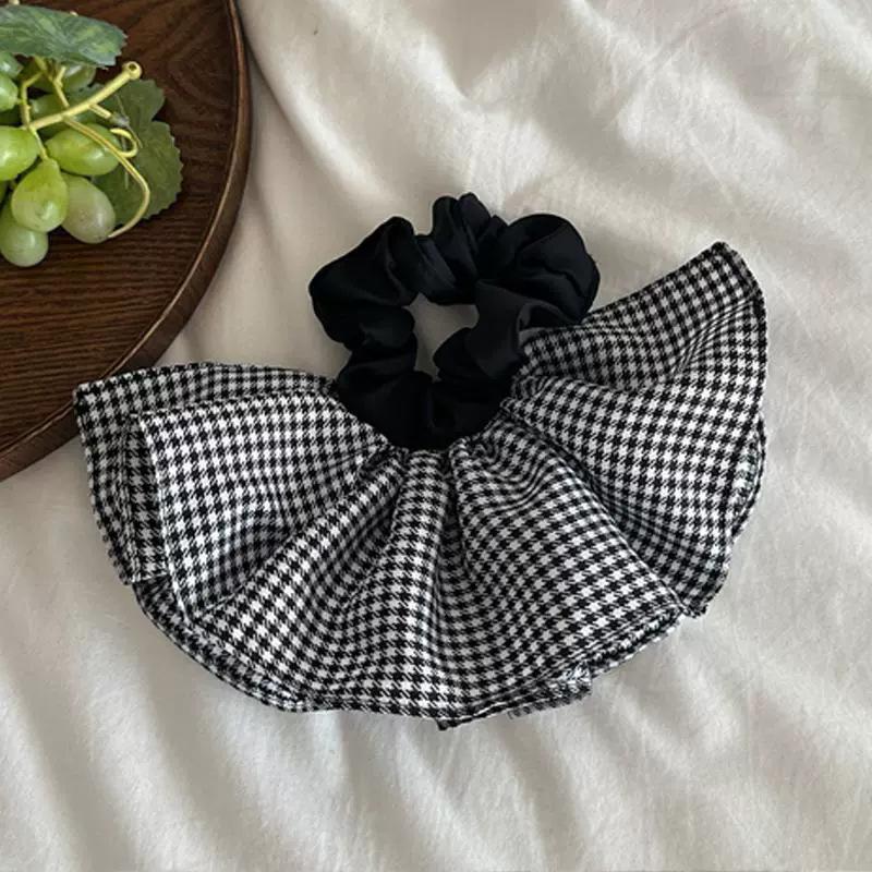 

French oversized plaid skirt large intestine hair band female tie low ponytail head flower lazy wind fat intestine hair rope headband