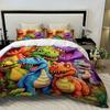 3 pièces Housse de couette Dinosaure Coloré Dessin Animé Tissu de Literie Confortable Doux et Respirant Inclus (Housse de couette* 1+Taies d'oreiller*2)