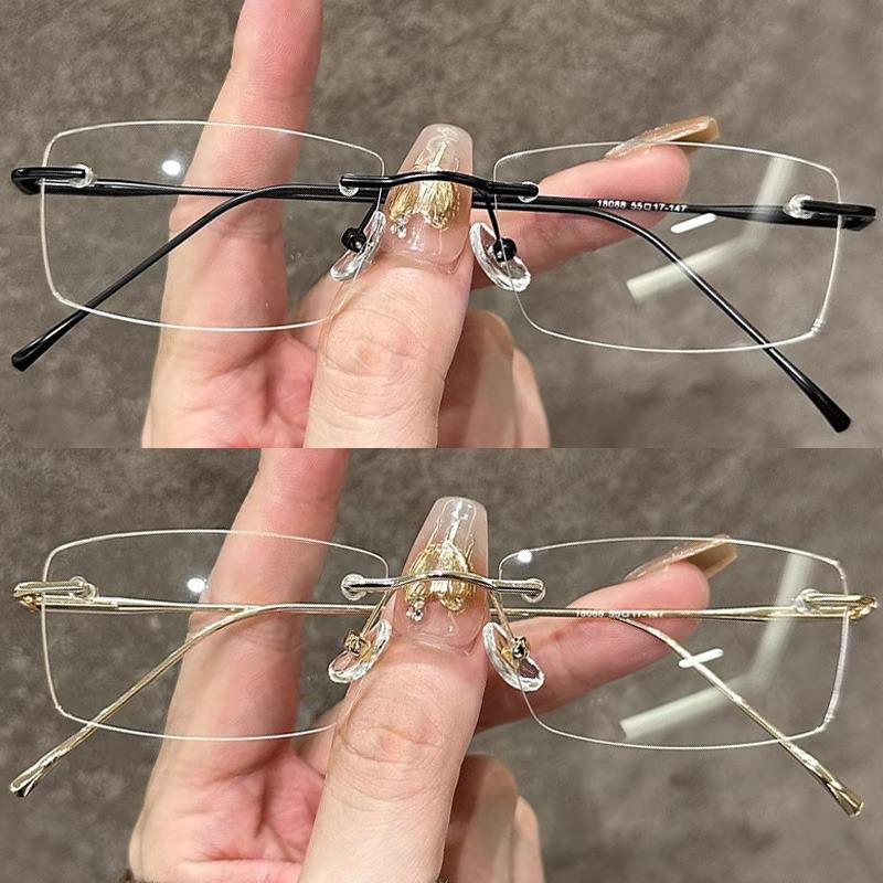 Korean INS Transparent Ultralight Rimless Glasses for Women Men Blue Light Blocking Glasses Rectangle Square Frameless Eyeglass