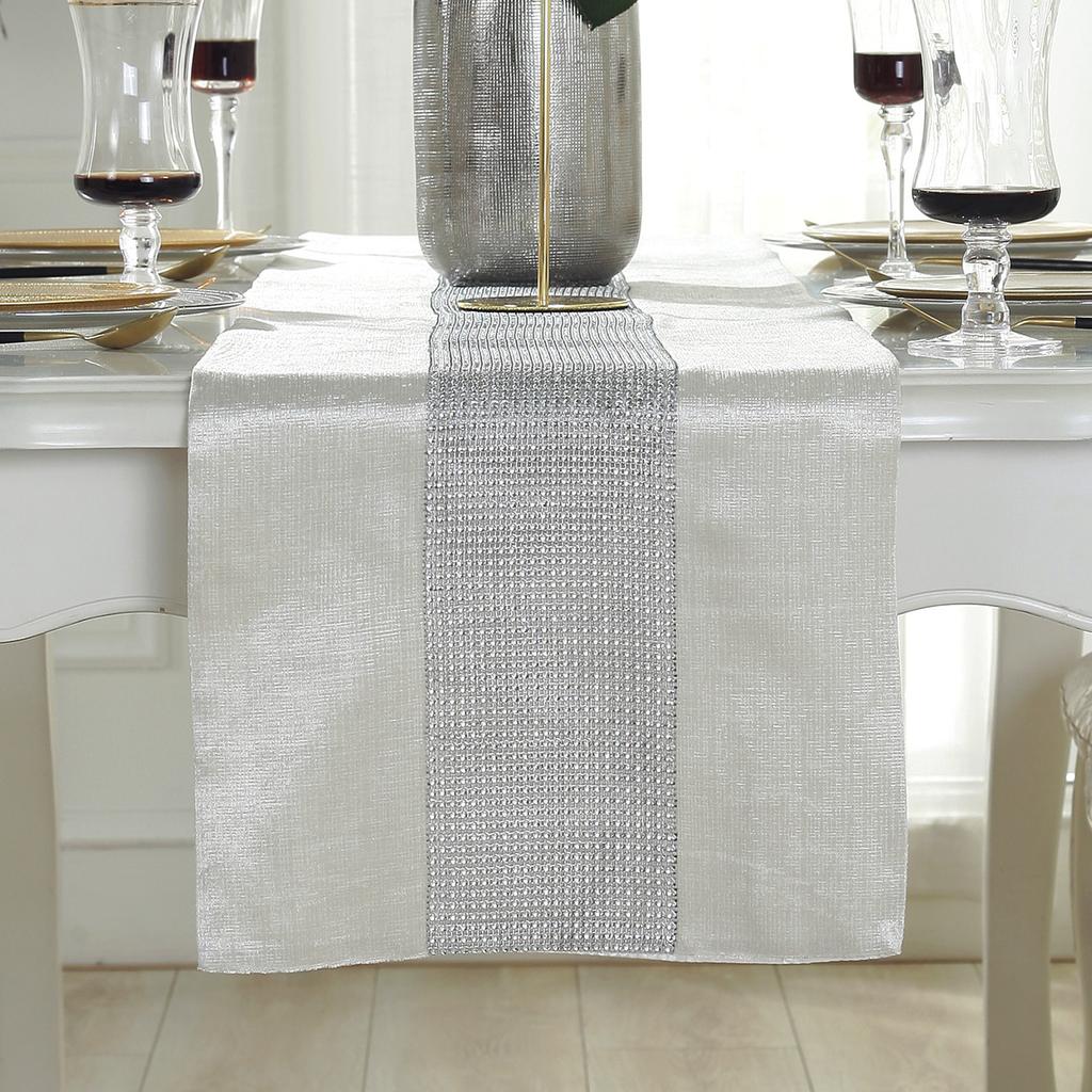 Premium Full Diamond Luxury Embroidered Table Runner Modern European Jacquard Table Runner Modern Style Sparkling Accessories,