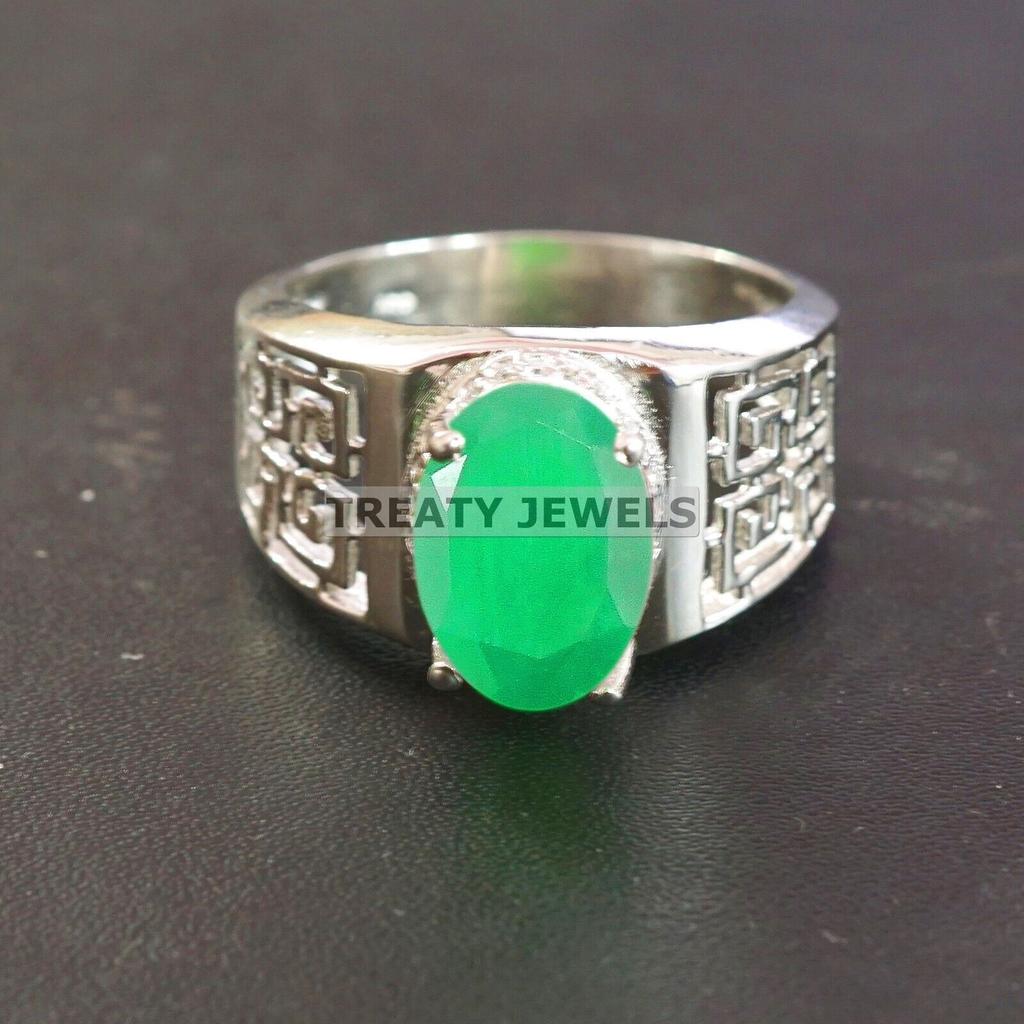 Emerald Oval Cut Gemstone With 925 Sterling Silver Ring For Men's #B19 JL375671255702