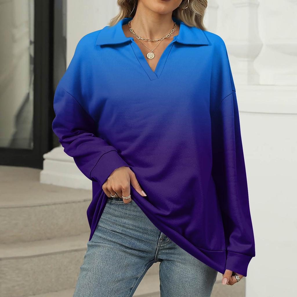 Women's Summer Fashion Casual  Printed V-Neck Long Sleeve Shirt Top
