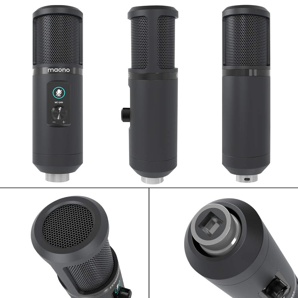 MAONO USB Microphone, Condenser Microphone, PC Microphone Set, 192KHZ24-BIT, Unidirectional, Touch Mute Button, Microphone Gain Adjustment Knob, USB
