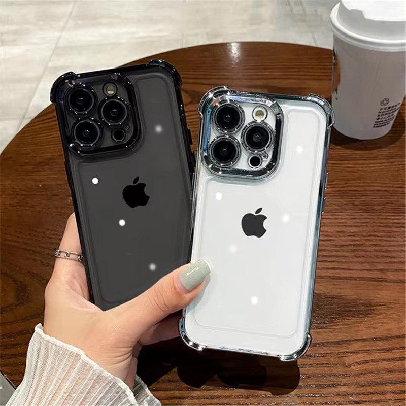 Purple Plating Clear Shockproof Phone Case For iPhone 14 13 12 15 16 Pro Max Plus XS XR X Hard Acrylic Four Corner Anti-Shock Cover