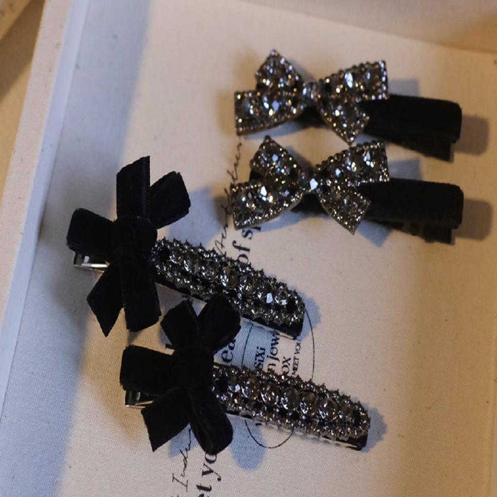 2PCS Black,Velvet,Hair Clips,Hair Clips,Glitter Diamonds,Premium,Rhinestones,Bow,Duckbill Clips,Forehead,Shattered Hair Clips,Ba