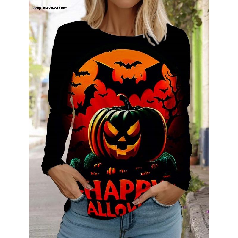 Halloween Women's long sleeved T-shirt Pumpkin 3D Printed Autumn Long Sleeve T-Shirt Autumn Casual Tops For Women Clothing Tops