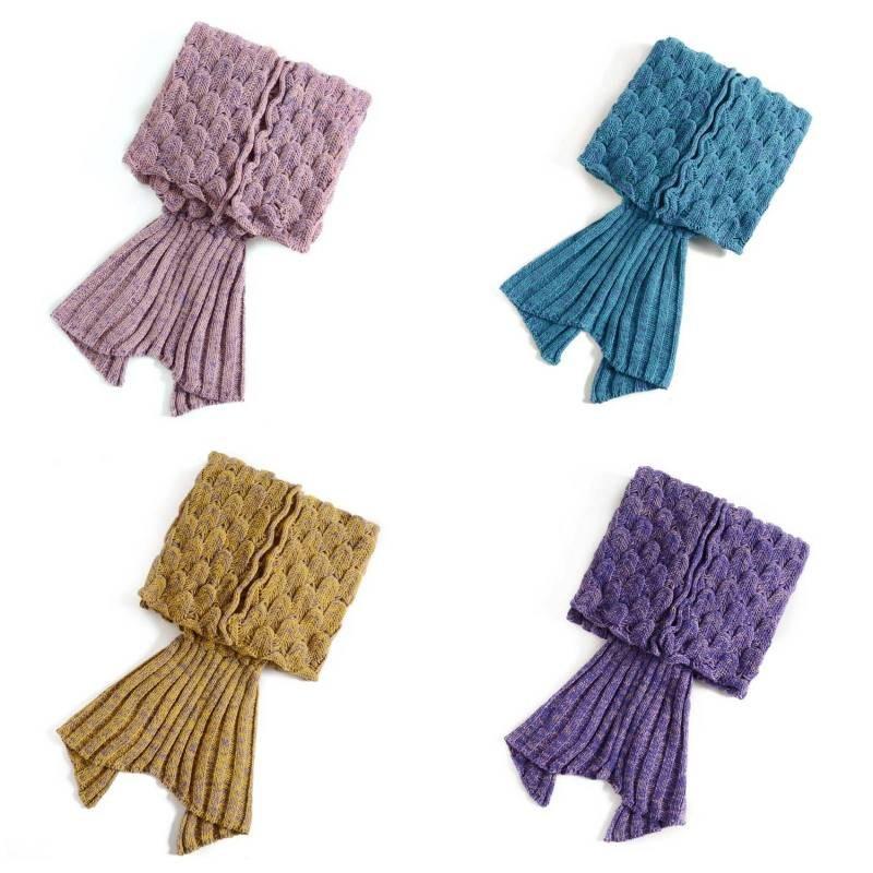 Scale Vintage Fish Pattern Mermaid Woollen Blanket Knitted Cozy Autum Spring
