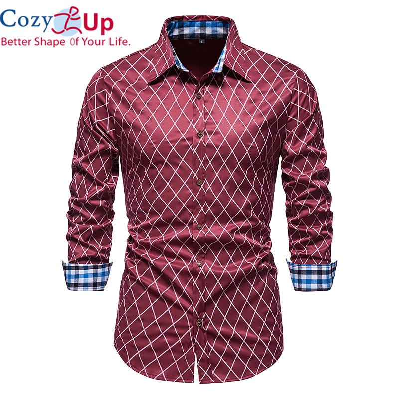 

Cozy Up Мужчины Повседневная сетка Печать Платье Рубашка Мужские длинные рукава Пуговицы Вверх Клетчатые рубашки Топ Camisas Para Hombre