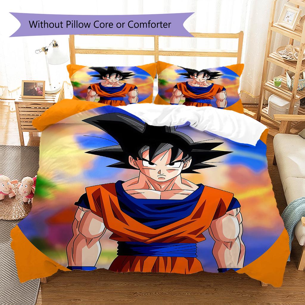 Son Goku Pattern Bedding,Quilt Set Quilt Cover Pillowcase Home Birthday Gift (1 * duvet cover + 2 * pillowcase, without core)