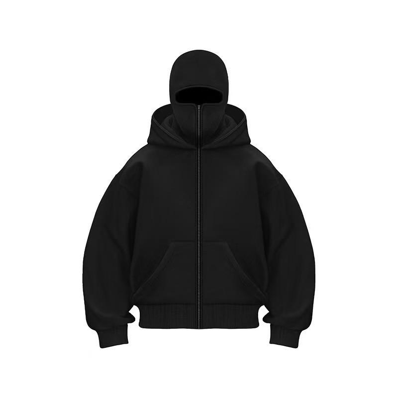 Men'S Spring Autumn Oversized Solid Color Double Hood Sweatshirt, Windproof Hooded Casual Outerwear Pullover Jacket