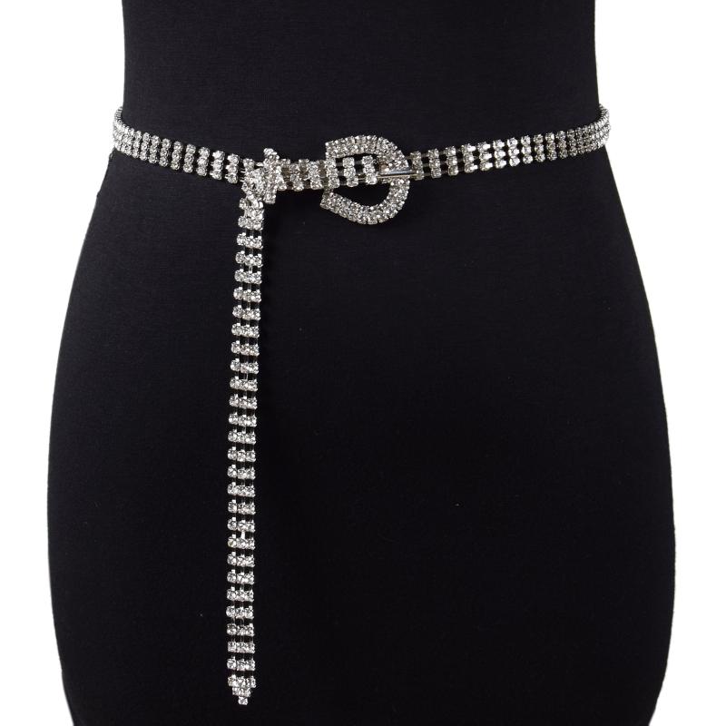 Gold And Silver Rhinestone Thin Belt Fashion Women Elegant Waist Chain With Heart Buckle Belt Skirts Jeans Accessories